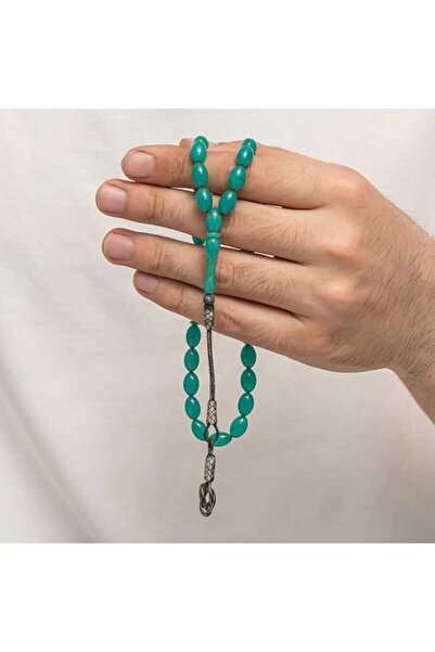 Inure Jewelry Сребърни мъниста с пискюл от казаз, затегнати кехлибарени молит...