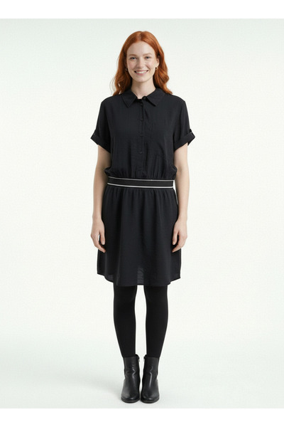 Neden Tekstil Women's Black Belted Shirt Dress