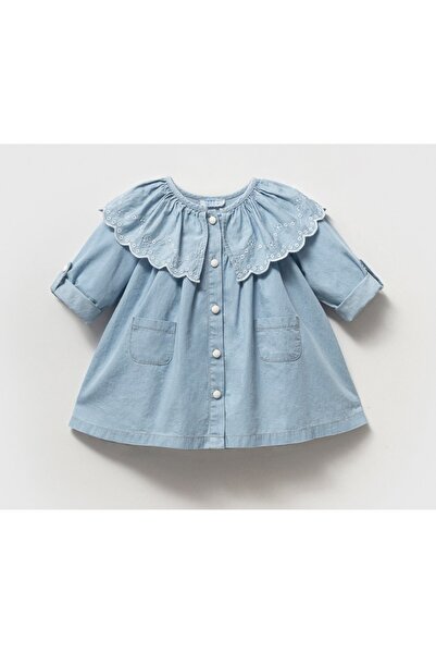 Ministil-bebeğinizin ilk stili Baby Girl Light Blue Denim Dress Embroidery De...