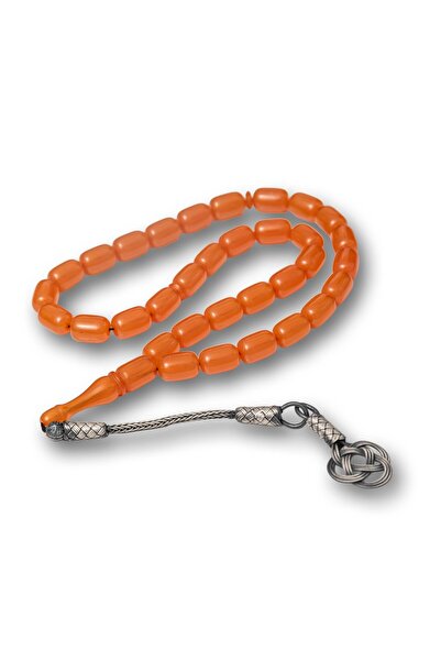 Inure Jewelry Silver Kazaz Tassel Capsule Cut Orange Squeeze Amber Prayer Beads