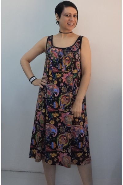 Mertcan Butik Black Shawl-Patterned Front and Back Gathered Combed Cotton Vis...