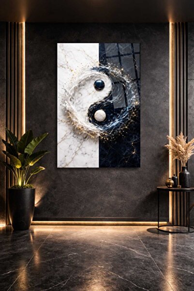 HMDS CONCEPT Masa din sticlă cu model de marmură Yinyang 463