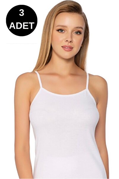 GÜMÜŞ 3008 KADIN İP ASKILI RİBANA ATLET 3'LÜ PAKET-BEYAZ