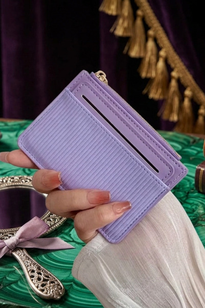 shop محفظة نسائية من الجلد باللون الأرجواني/حامل بطاقات