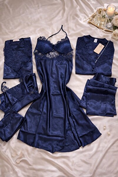 LUNA CH Midnight Elegance Yırtmaçlı Saten 6’lı Gecelik Seti