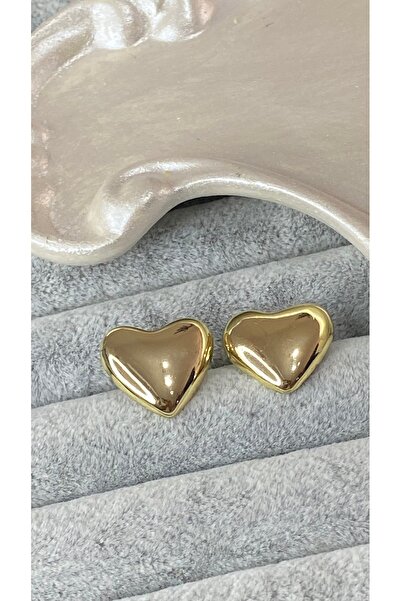 SELUVİA Steel Gold Curved Minimal Heart Earrings – Stainless Steel Gold Color...