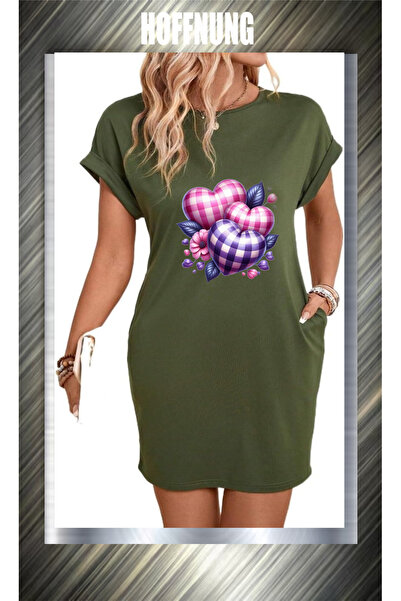 HOFFNUNG Unisex Short Sleeve Round Neck Heart Cushion Printed Solid Color Lon...