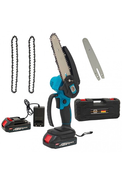 German Meister Mini Drujbă XGT cu 2 Baterii, 128VF, 8 Ah, 2 Lame + 3 Lanțuri ...