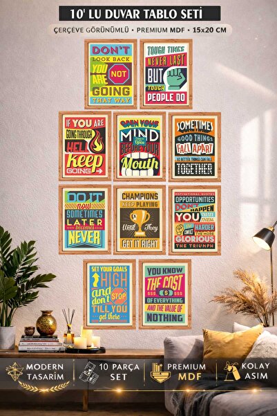 UNT Σετ Πίνακες Τοίχου από MDF με Σύγχρονα Μοτιβελτιωτικά Αποφθέγματα 10 Τεμα...