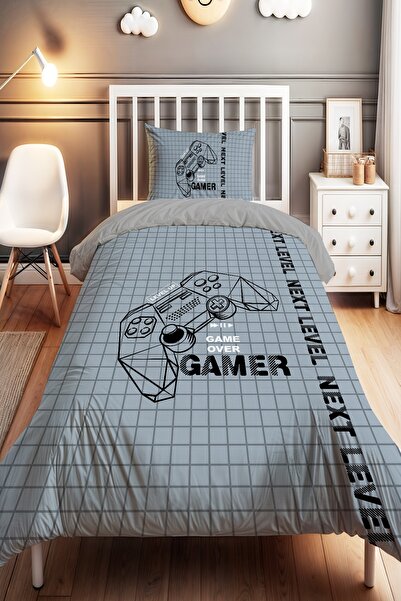 EVPANYA Gamer Bölgesi Desenli Tek Kişilik Bebek Çocuk Nevresim Seti
