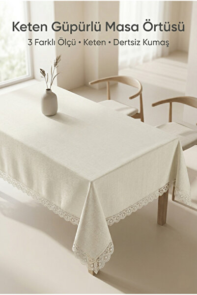 atak by atak home collection Jute Dertsiz Keten Güpürlü Masa Örtüsü - Gipürlü...