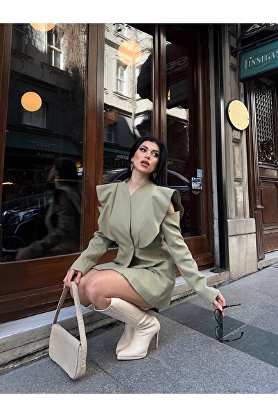 zoezoe Moda bess İki Düğmeli Hakim Yaka Omzu Açık Fit ŞIK CEKET