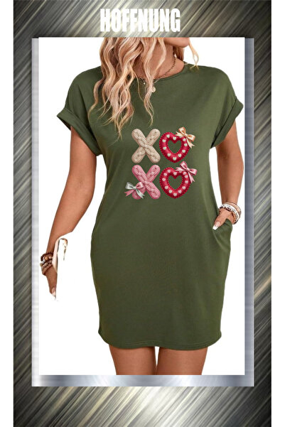 HOFFNUNG Unisex Short Sleeve Xo Xo Neck Xo Xo Printed Solid Color Long Tshirt