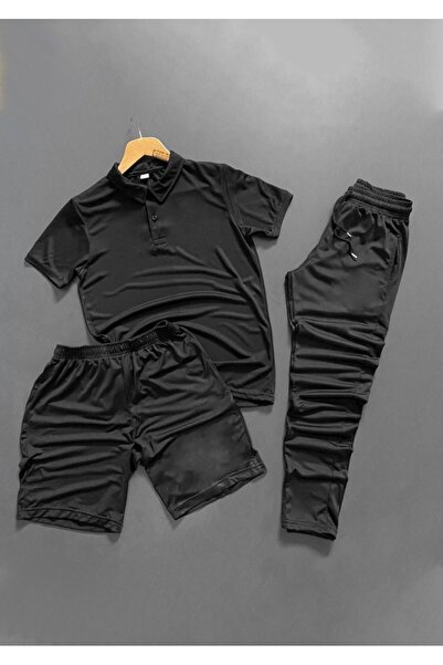 ByFourMan Men's Polo Collar Plain 3-Piece Scuba a Quality Top and Bottom Trac...