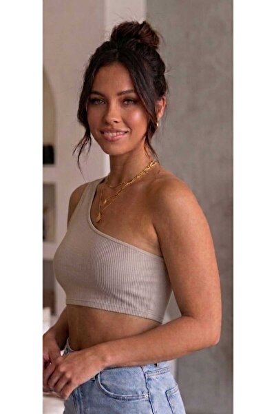 ZUM One-Shoulder Skin-Crop Bustier Ribbed Camisole Women's Gathering Lycra Da...