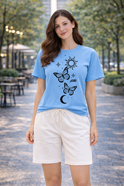 EFFRENATU طقم تي شيرت وشورت نسائي من القطن المطبوع بنقشة الفراشات، ملابس منزل...
