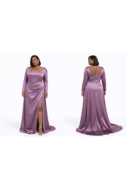 wisteriA Saten drapeli uzun kol abiye