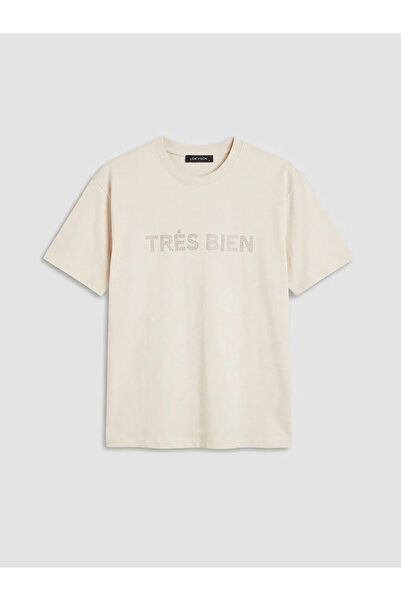 LC Waikiki Μπλούζα LCW Vision σε μπεζ χρώμα με λαιμόκοψη ποδηλάτου και στρας