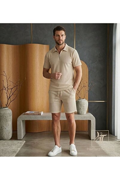 HerTarzınTrendi Ottoman Shorts and Zippered Polo T-Shirt Set Short Sleeve Sum...