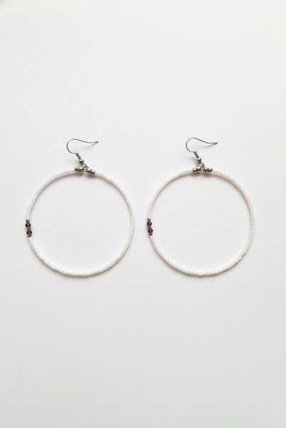 MODAYAŞAR White Sand Beaded and Hoop Detailed Dangle Earrings