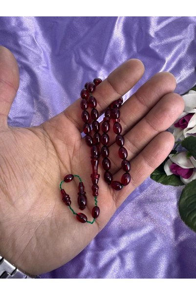 Sahra Gümüş immame halkalı şeffaf kırmızıbilek boy ateş kehribar tesbih