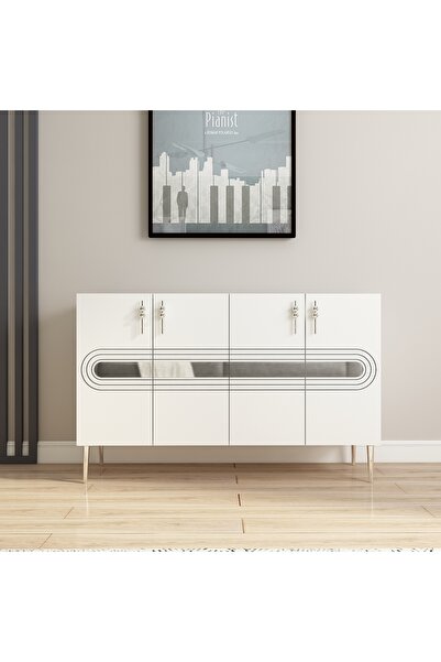 morepp Karsu 120 cm Konsol, Tv Ünitesi, Çok Amaçlı Dolap Beyaz-Gümüş