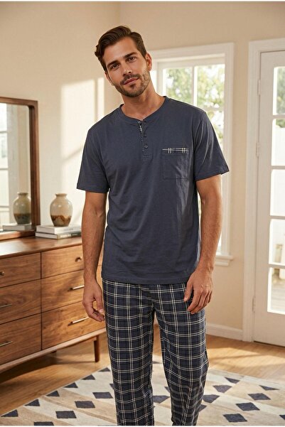 Nouval Plaid Men's Pajama Set 100% Cotton