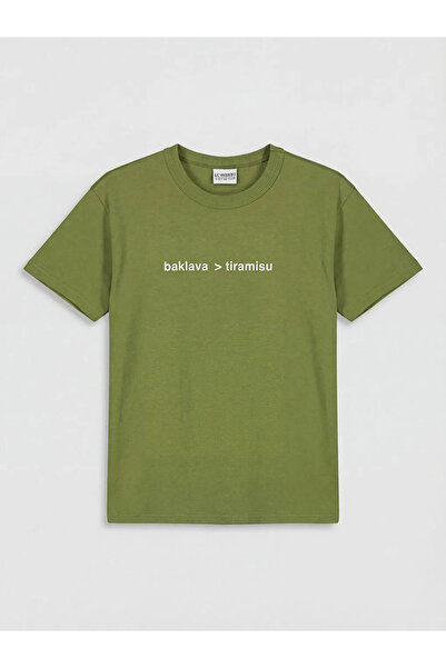LC Waikiki Lcw Kids Green Crew Neck Text Printed Boys' T-Shirt