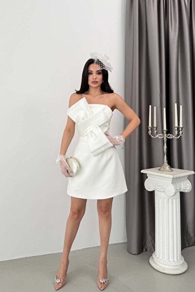 Serica Moda Rochie de seară mini cu detaliu fundă albă, rochie de absolvire