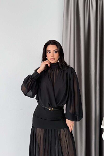Serica Moda Black Collared Chiffon Blouse