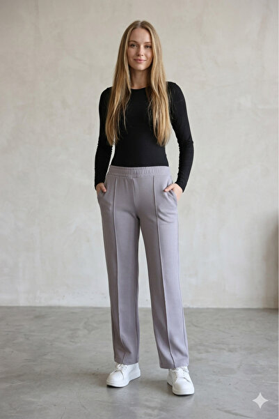 LUQAJ Women's Scuba Straight Cut Black Elasticized Trousers with Pockets