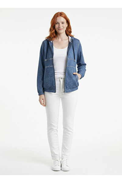 Neden Tekstil Women's Hooded Relaxed Fit Denim Look Jacket