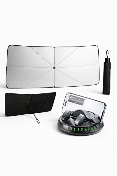 Busstier Αντηλιακό σετ με ομπρέλα αυτοκινήτου, αντηλιακό παρμπρίζ και περιστρ...