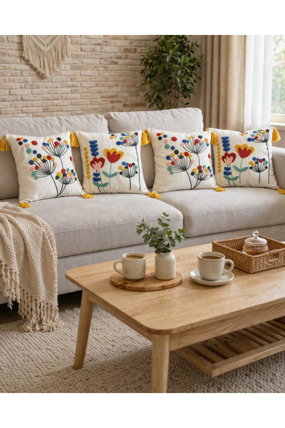 SWITA Κάλυμμα μαξιλαριού ριχτάρι με κέντημα 4 τεμαχίων σε συνδυασμό με γροθιά...