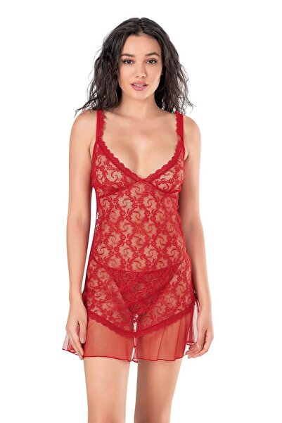 PRIMODA Women's, red, short tulle nightgown