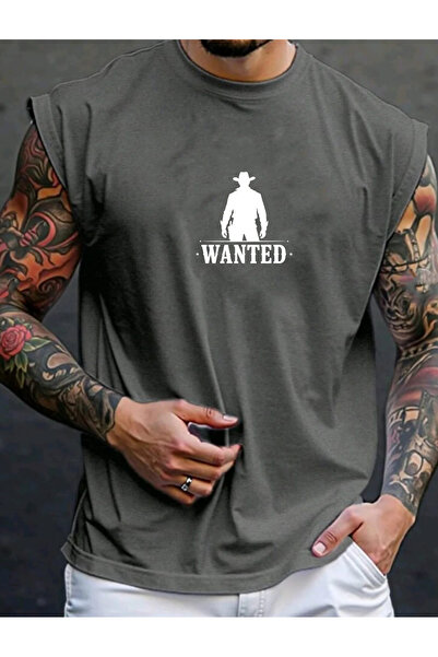 SUNFREE تيشيرت رجالي مطبوع عليه WANTED ذو أكمام قصيرة ومقاس كبير