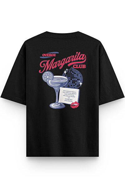 Overoz Barmen Margarita Back Printed Semi Oversize Black Tshirt 1421