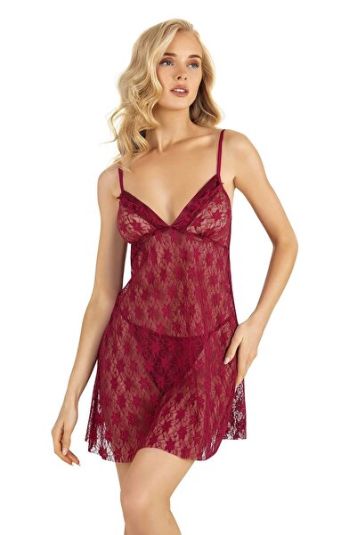 PRIMODA Women's, burgundy, short tulle nightgown