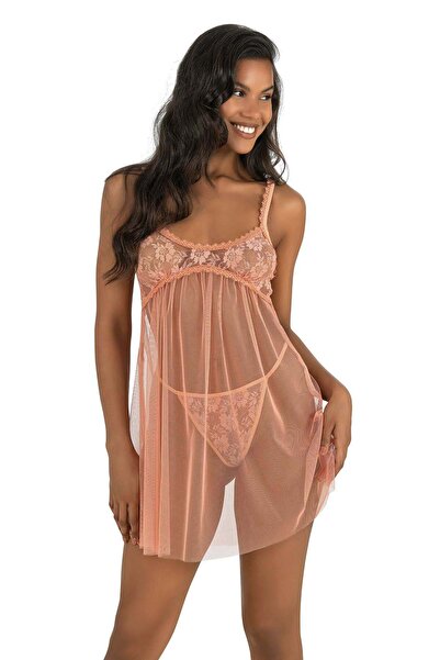 PRIMODA Women'S, Apricot, Short Tulle Nightgown