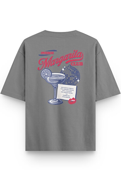 Overoz Barmen Margarita Back Printed Semi Oversize Gray Tshirt 1421