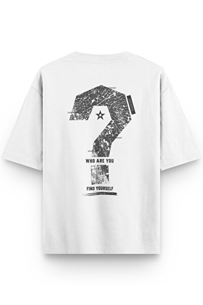 Overoz Question Mark Back Printed Semi Oversize White Tshirt 1422