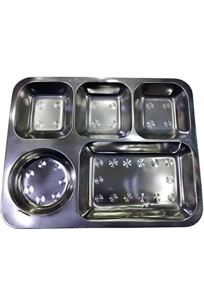Generic 5 Compartment Stainless Steel Dinner Plate with Free Spoon