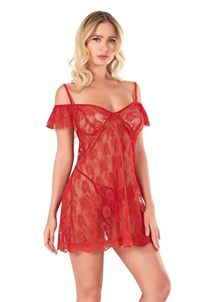 PRIMODA Women's, red, short tulle nightgown