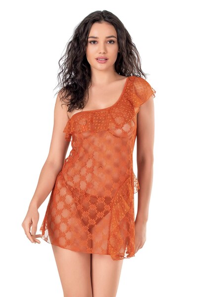 PRIMODA Women's, orange, short tulle nightgown