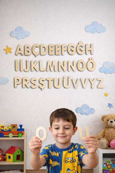 Bigibigi Ahşap Harf Seti 4-5cm Eğitici ve dekoratif Montessori Eğitici Oyuncak Doğal Ahşap Harfler
