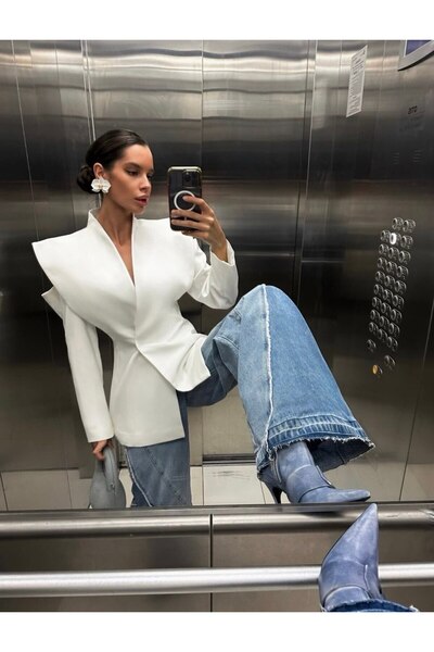 LOKADI Women's Window Detailed Long Sleeve Stylish Blazer Jacket "Office Chic"