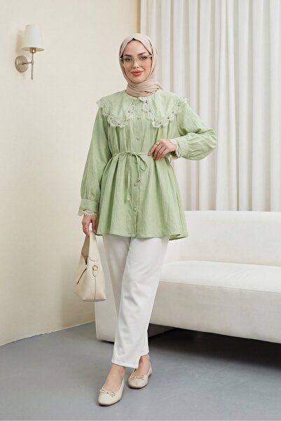 Modamorfo Baby collar scalloped waist lace modal tunic - çağla y.