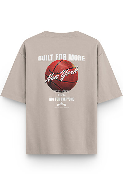 Overoz Basketball New York Back Printed Semi Oversize Stone Color Tshirt 1420