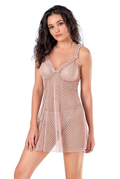 PRIMODA Women's, powder, short tulle nightgown