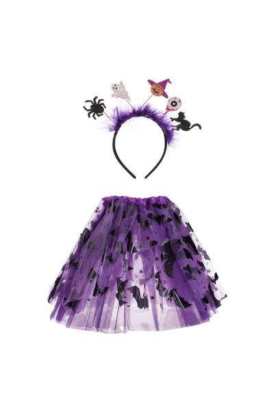 OEM Σετ στολής για το Χάλογουιν με μωβ φούστα τούτου, νυχτερίδες, μαύρο στέμμ...